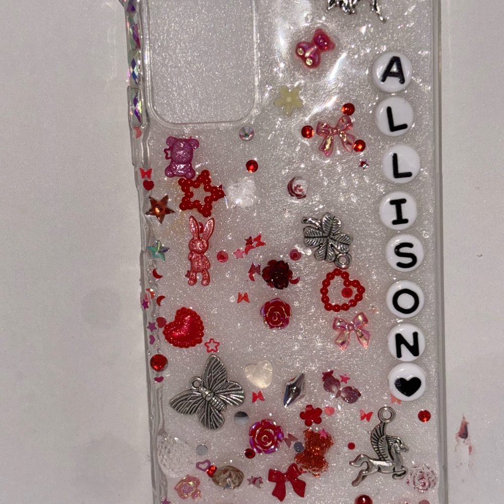 White and Red Decorative Phone Case with Embellishments